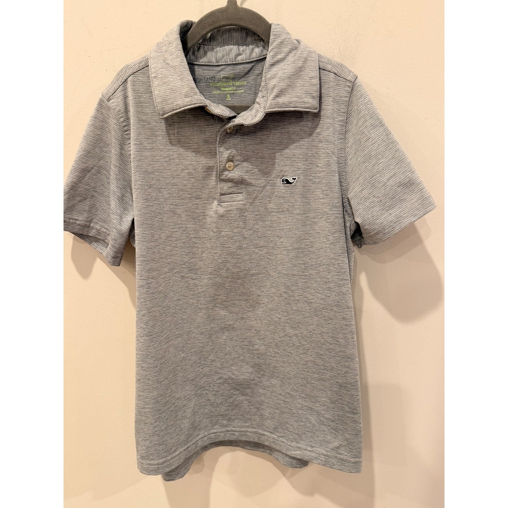Vineyard Vines Boys Sankaty Performance Polo Shirt Grey Stripe Size S 8-10